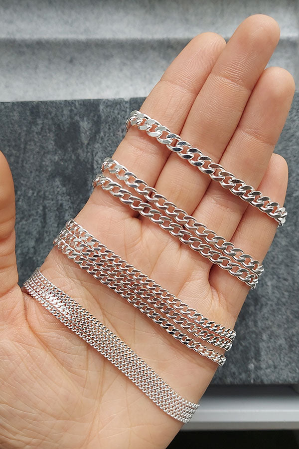 Edge Only Sterling silver curb chains 2mm, 3.75mm, 4.75 and 5.75mm on hand