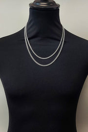 Edge Only 3.7mm Curb Chain  and 4.75mm curb chains on male mannequin in sterling silver