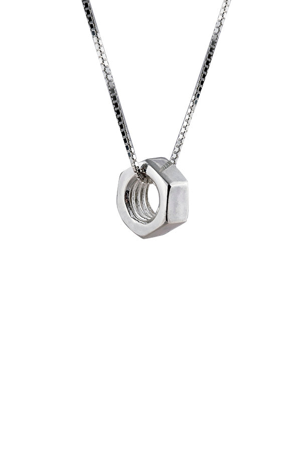 Edge Only Hex Nut Pendant Large in recycled sterling silver 30" 75cm box chain