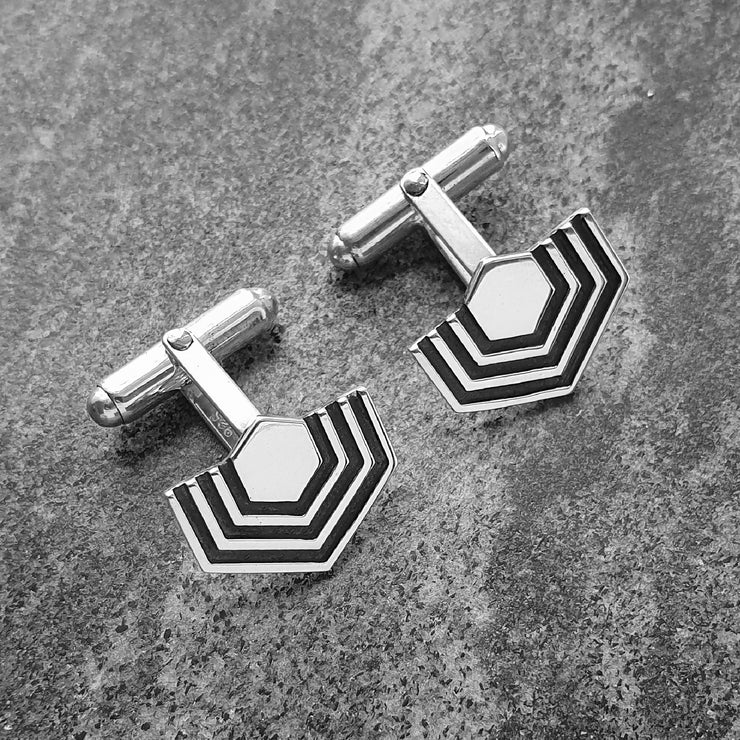 Edge Only Abstract Hexagon Cufflinks Black Sterling Silver
