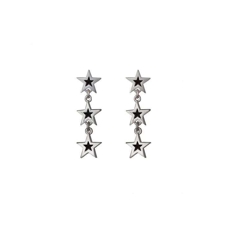 Edge Only Megastar 3 Star Drop Earrings in sterling silver black star