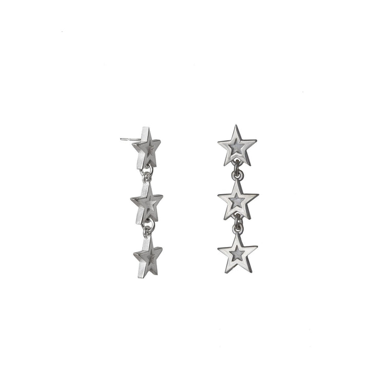 Edge Only Megastar 3 Star Drop Earrings in sterling silver