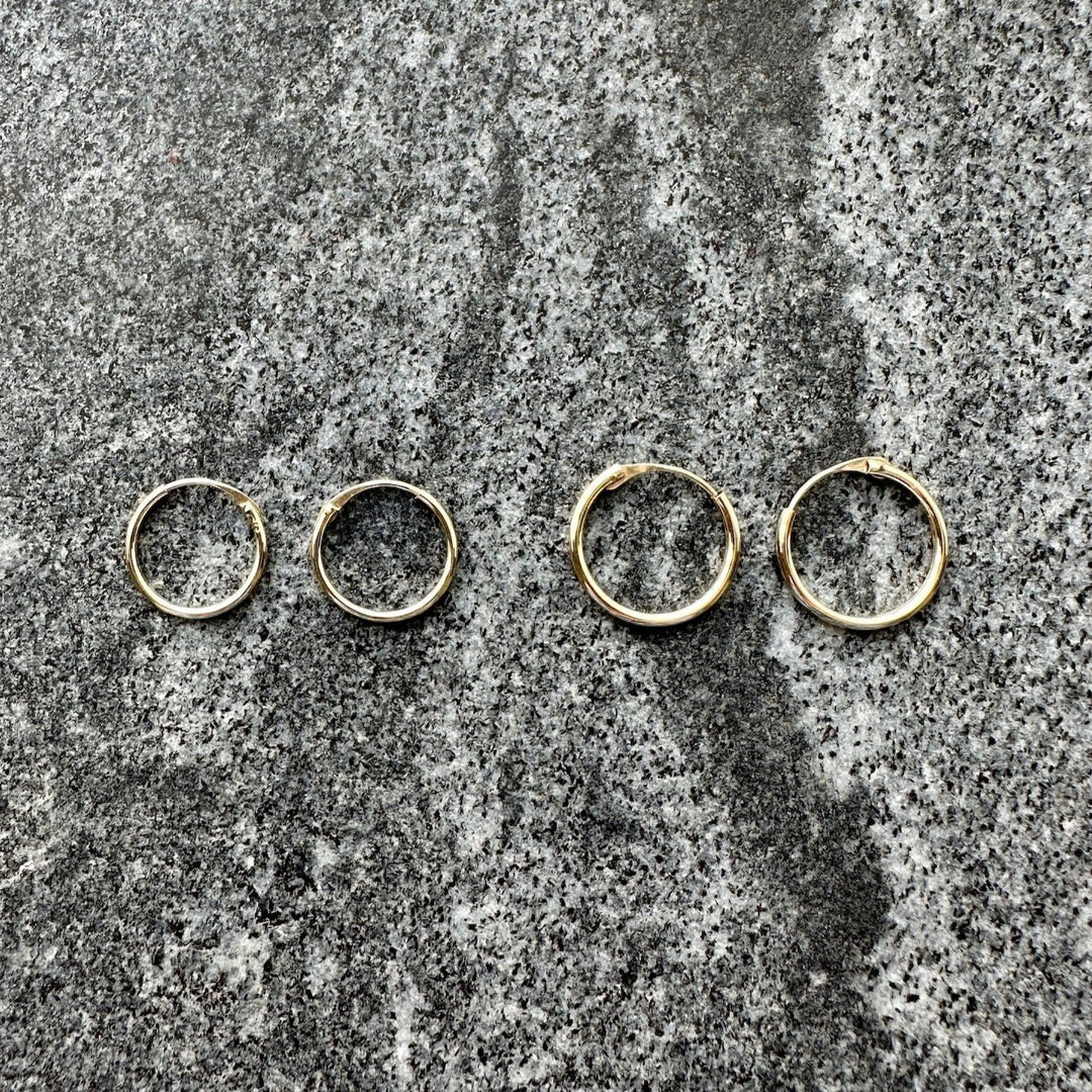 11mm and 13mm sleeper hoops in 9ct gold