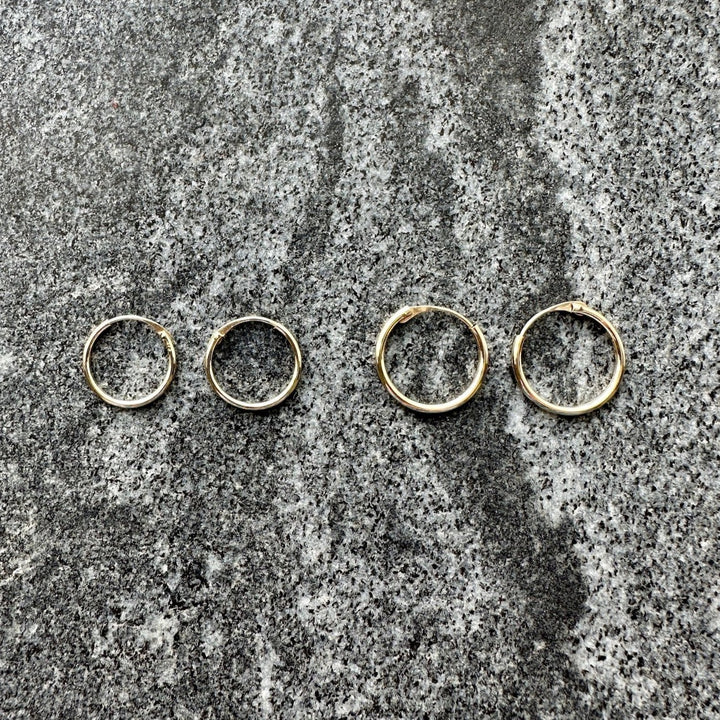 11mm and 13mm sleeper hoops in 9ct gold