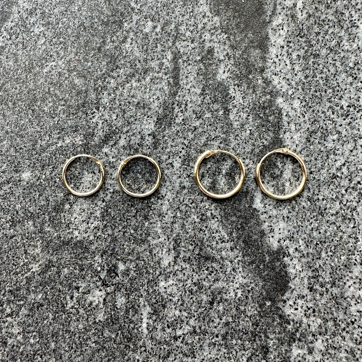 11mm and 13mm sleeper hoops in 9ct gold