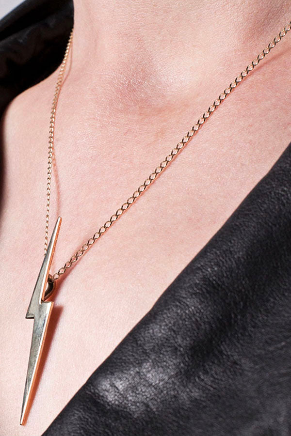 Edge Only 14ct gold curb chain with Skinny Lightning Bolt Pendant