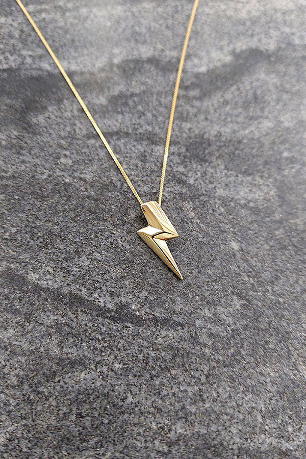 Edge Only Mini 3D Flat Top Lightning Bolt Pendant in solid 14 carat recycled gold