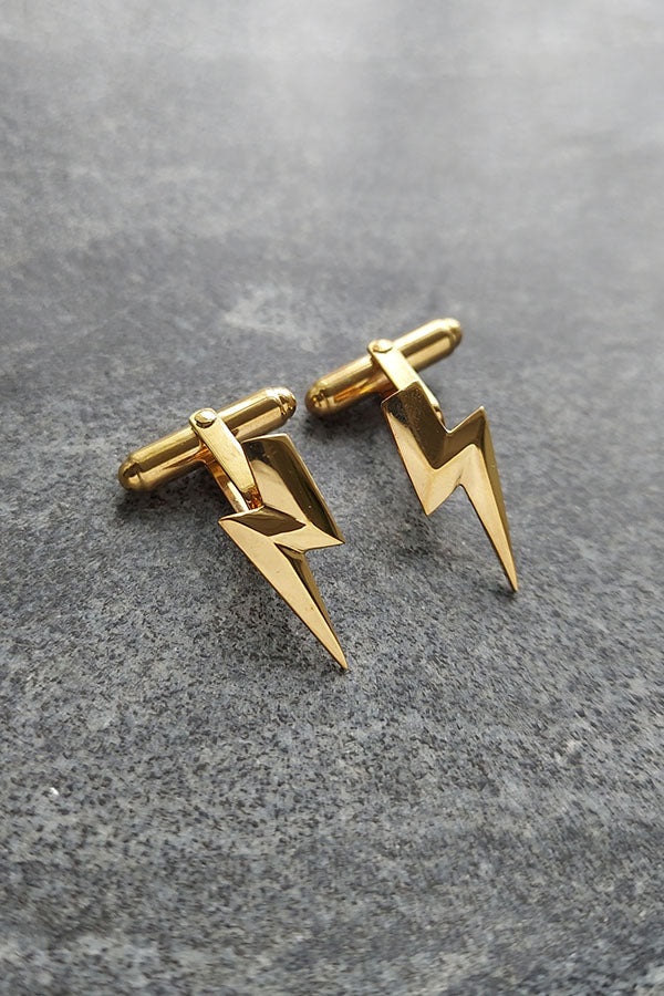 Edge Only 3D Flat Top Lightning Bolt Cufflinks in 18ct gold vermeil