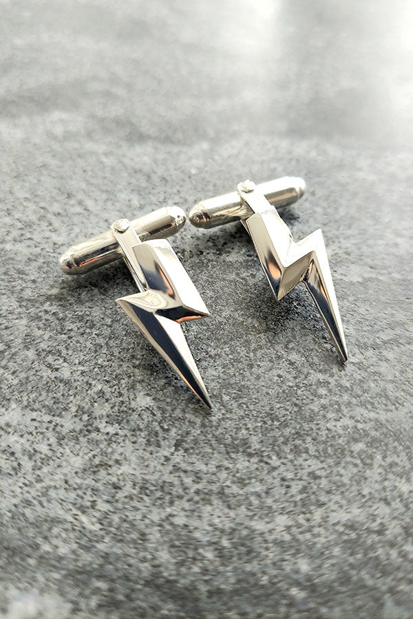 Edge Only 3D Flat Top Lightning Bolt Cufflinks in Sterling Silver