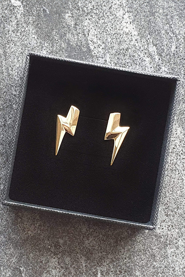 Edge Only 3D Flat Top Lightning Bolt Earrings in 14ct gold 