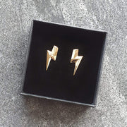 Edge Only 3D Flat Top Lightning Bolt Earrings 14 carat gold. boxed