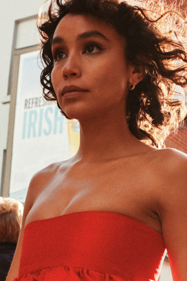 Alex Sheridan Photography. Edge Only Rugged Hoop Earrings in 18ct gold vermeil