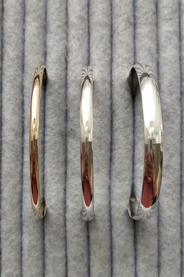 Edge Only Bangle 3.4mm 9 carat gold, 4.5mm and 6.5mm sterling silver