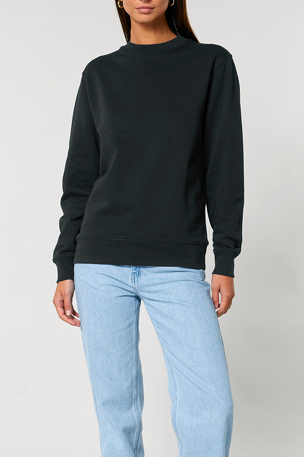 Unisex Sweatshirt on Female Model size XS Front. 100% organic cotton GOTS