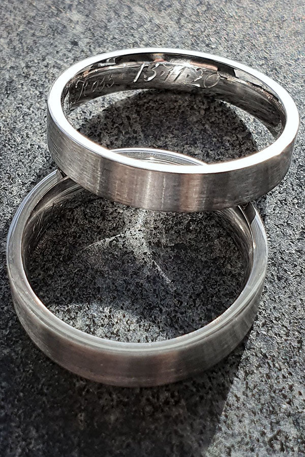 White gold Wedding bands with Classic script date engraving