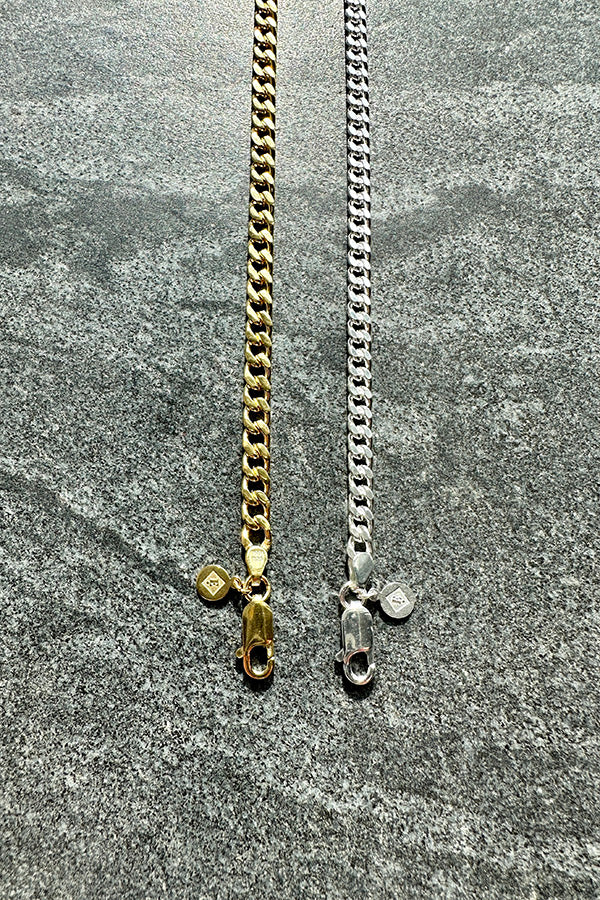 Edge Only Flat Curb Bracelet in 18ct gold vermeil and Diamond Cut Curb Bracelet sterling silver