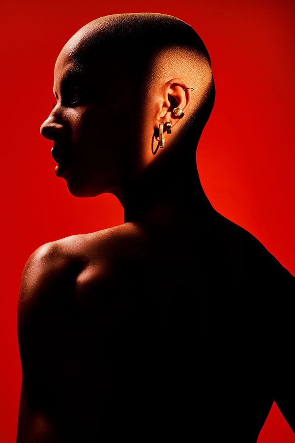 EDGE ONLY V Fold Earrings 18ct gold vermeil, Curve Earring 14ct gold, Domed Ear Cuff 18ct gold vermeil, 9ct Sleeper hoop 11mm