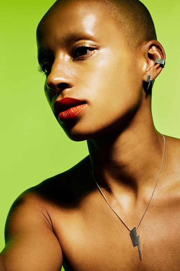 Edge Only Flat Top Lightning Bolt Earrings and Square Ear cuff in recycled sterling silver