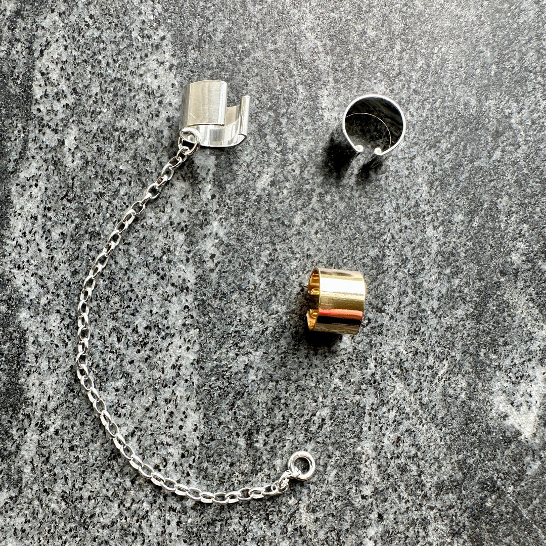 Edge Only Ear cuffs 6mm and Ear cuff with chain arial view