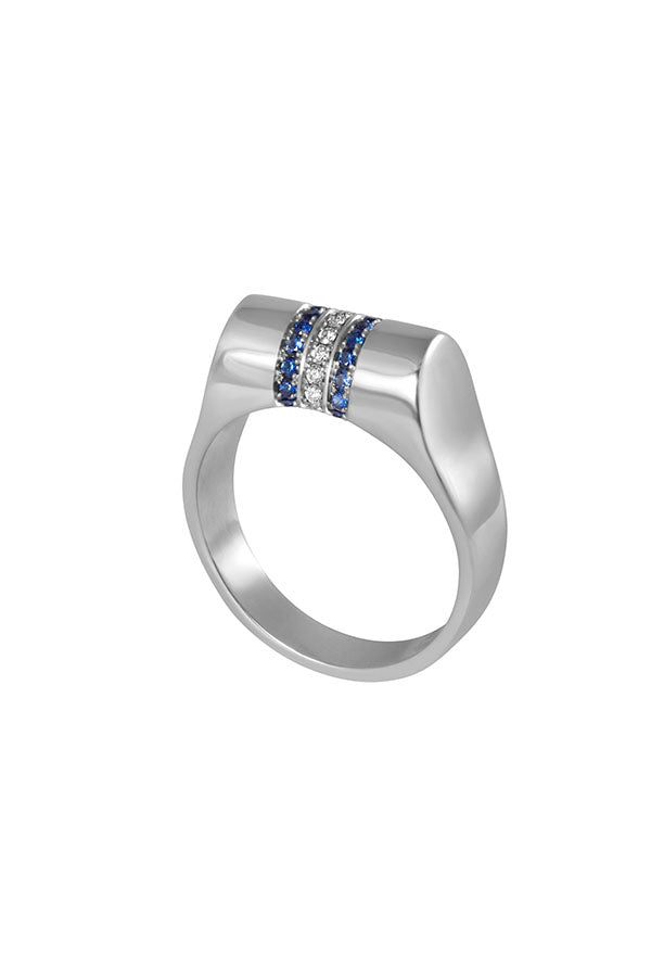 Edge Only Platinum Sapphire and Diamond High TopRing