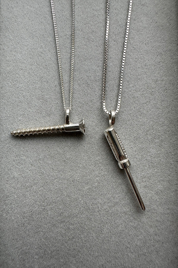 Edge Only Round-head Screw Pendant and Screwdriver Pendant in Sterling Silver