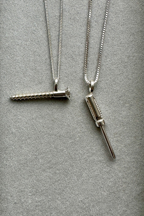 Edge Only Round-head Screw Pendant and Screwdriver Pendant in Sterling Silver