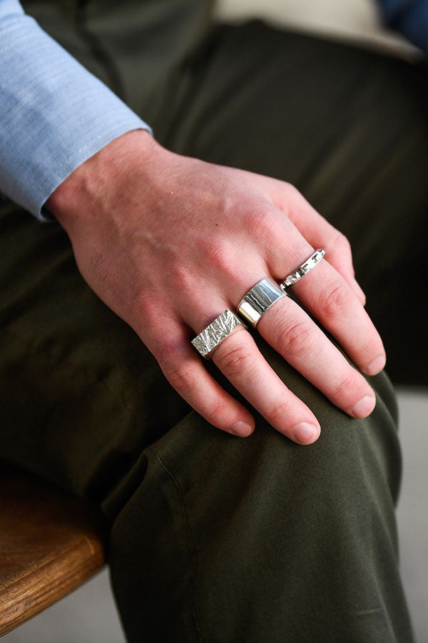 Edge Only Rugged Ring, Gap Ring Large and Worry Ring Large in sterling silver