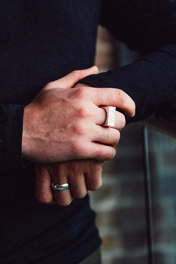 Edge Only Rugged Ring and Squared Off Ring in 9ct white gold