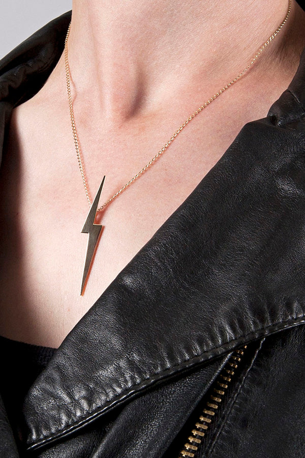 Edge Only 14ct gold curb chain with Skinny Lightning Bolt Pendant