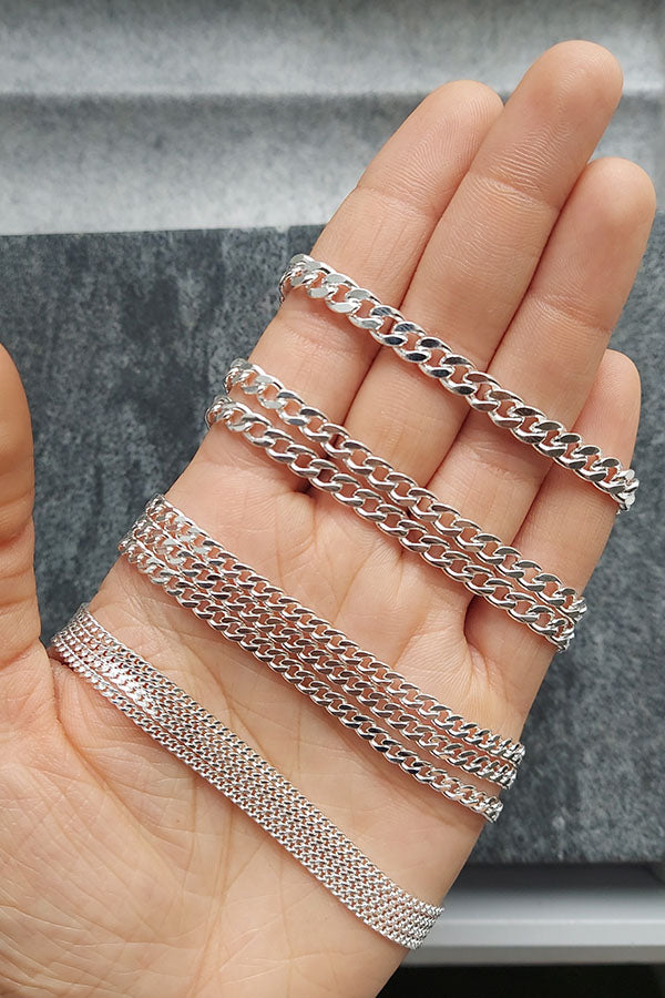 Edge Only Curb Chains 2mm 3.75mm 4.75mm and 5.75mm in sterling silver