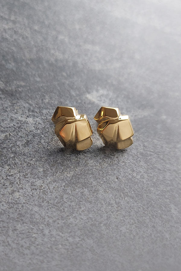 Edge Only Rock Earrings in 18ct gold vermeil. On marble. Made with recycled sterling silver.