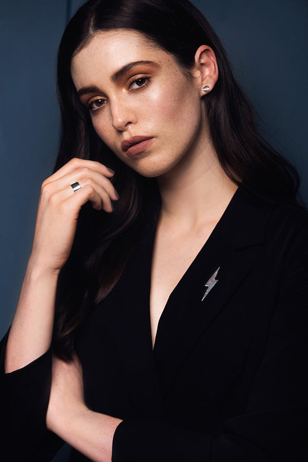Edge Only Pointed Lightning Bolt Lapel Pin in Sterling Silver
