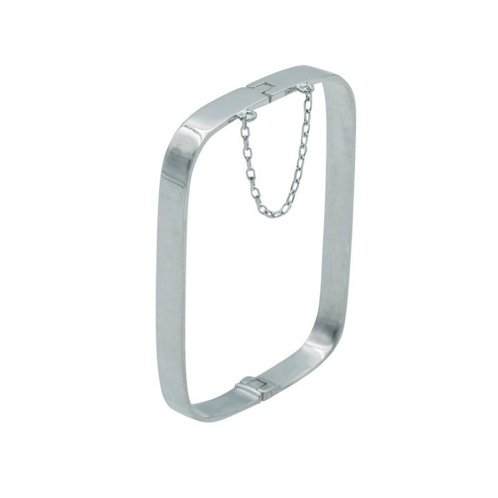 Edge Only Hinged Rectangular Bangle in sterling silver closed with safety chain