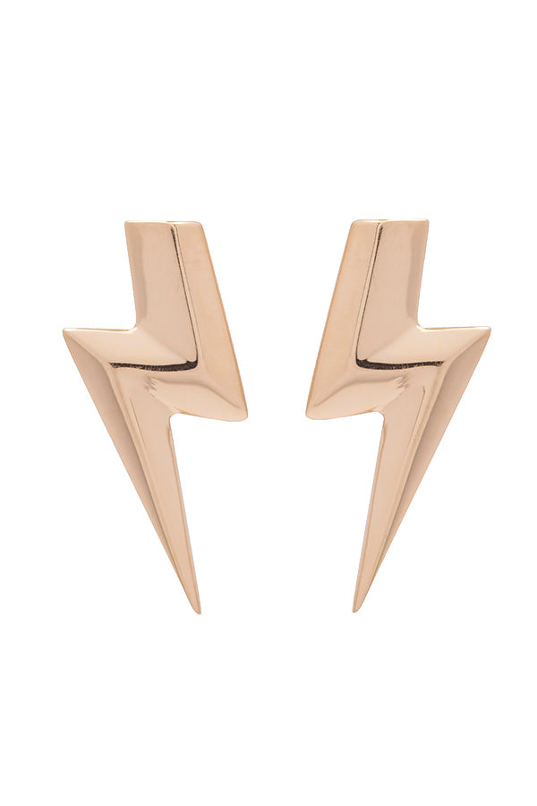 3D Flat Top Lightning Bolt Earrings in 14 Carat Gold