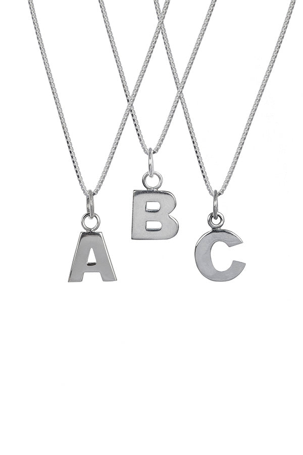Edge Only Letter Pendants ABC in recycled sterling silver. Mens box chain