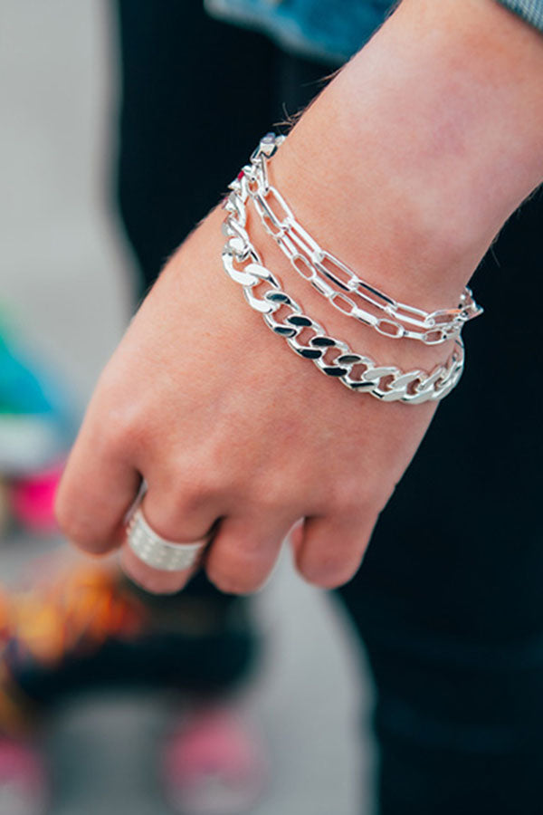 Edge Only Heavy Curb Bracelet, Flat Oval Link Bracelet and Long Link Bracelet 5.65mm in sterling silver