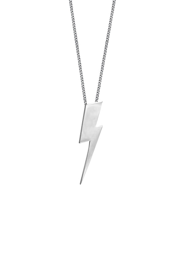 Edge Only Flat Top Lightning Bolt Pendant Long in Sterling Silver