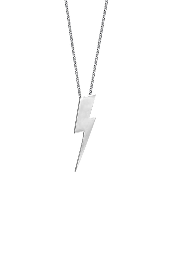 Edge Only Flat Top Lightning Bolt Pendant Long in Sterling Silver
