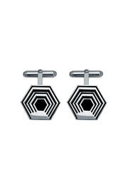 Edge Only Hexagon Cufflinks Large black - oxidised sterling silver
