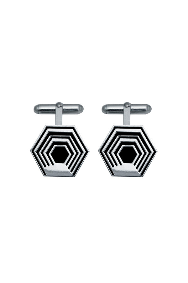 Edge Only Hexagon Cufflinks Large black - oxidised sterling silver