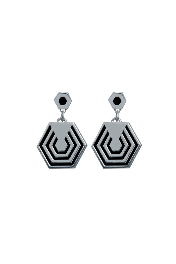 Edge Only Hexagon Drop earrings black sterling silver front