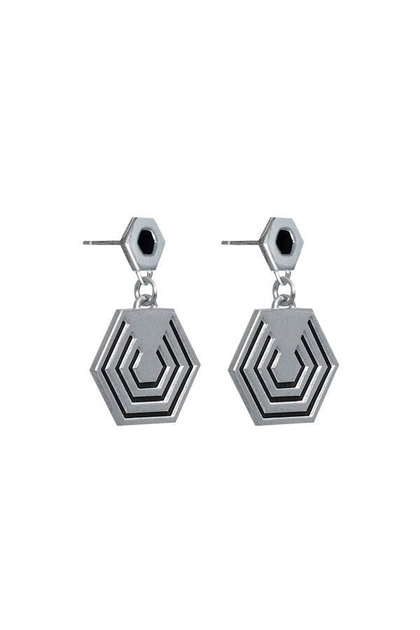 Edge Only Hexagon Drop earrings black sterling silver front
