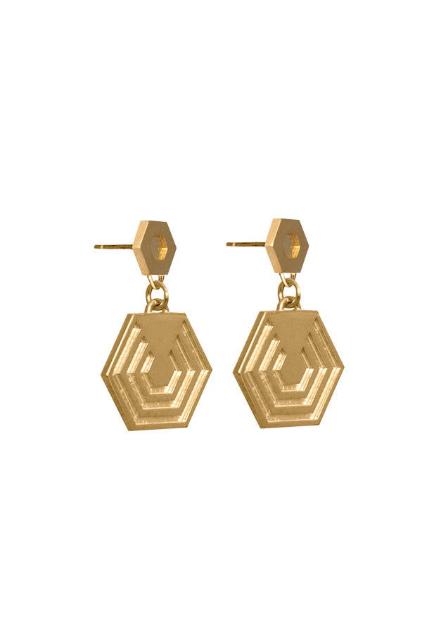 Edge Only Hexagon Drop Earrings in 18ct gold vermeil EOxLH