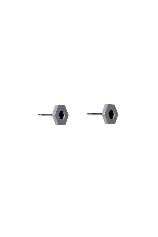 Hexagon Earrings black in oxidized recycled sterling silver EOxLH