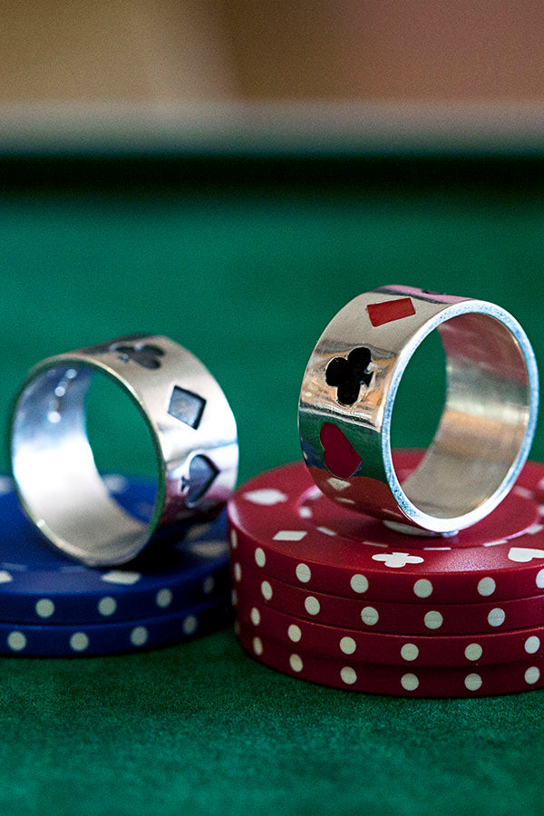 Edge Only Oxidised and Enamelled Poker Ring in Sterling Silver