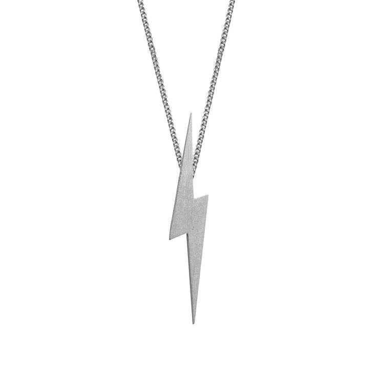 Edge Only Pointed Lightning Bolt Pendant in matt satin sterling silver