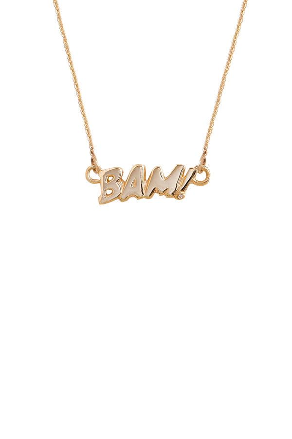 Edge Only BAM! Letters Necklace 14 carat recycled gold with diamond