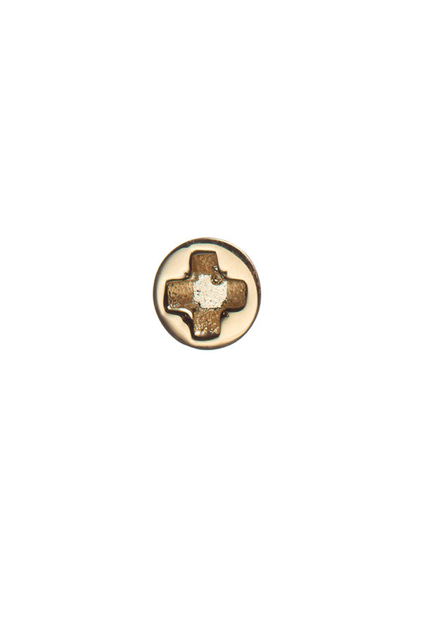 Edge Only mini Cross-head screw earring in solid 100% recycled 14 carat gold. 