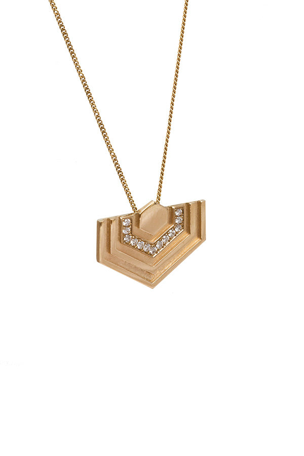 Edge Only Diamond Abstract Hexagon Pendant in 14 Carat recycled gold. Fine jewellery necklace