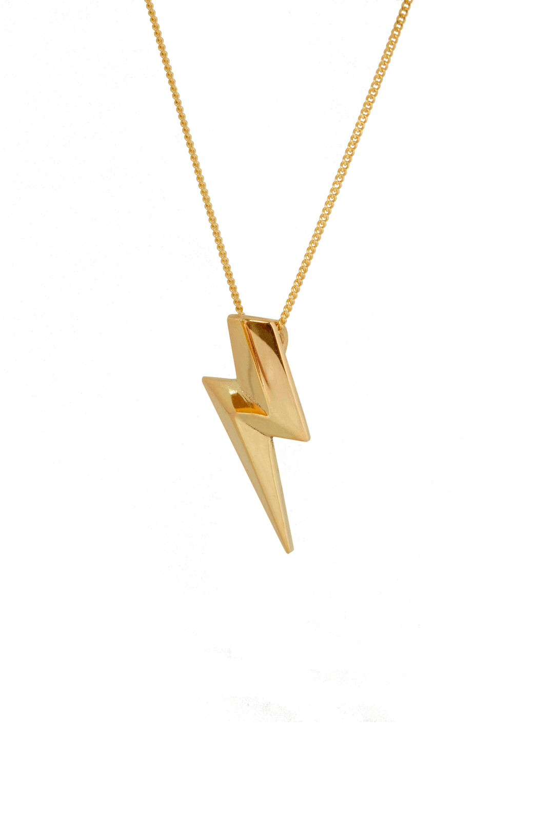 Edge Only Mini 3D Flat Top Lightning Bolt Pendant in solid 14 carat recycled gold. angle